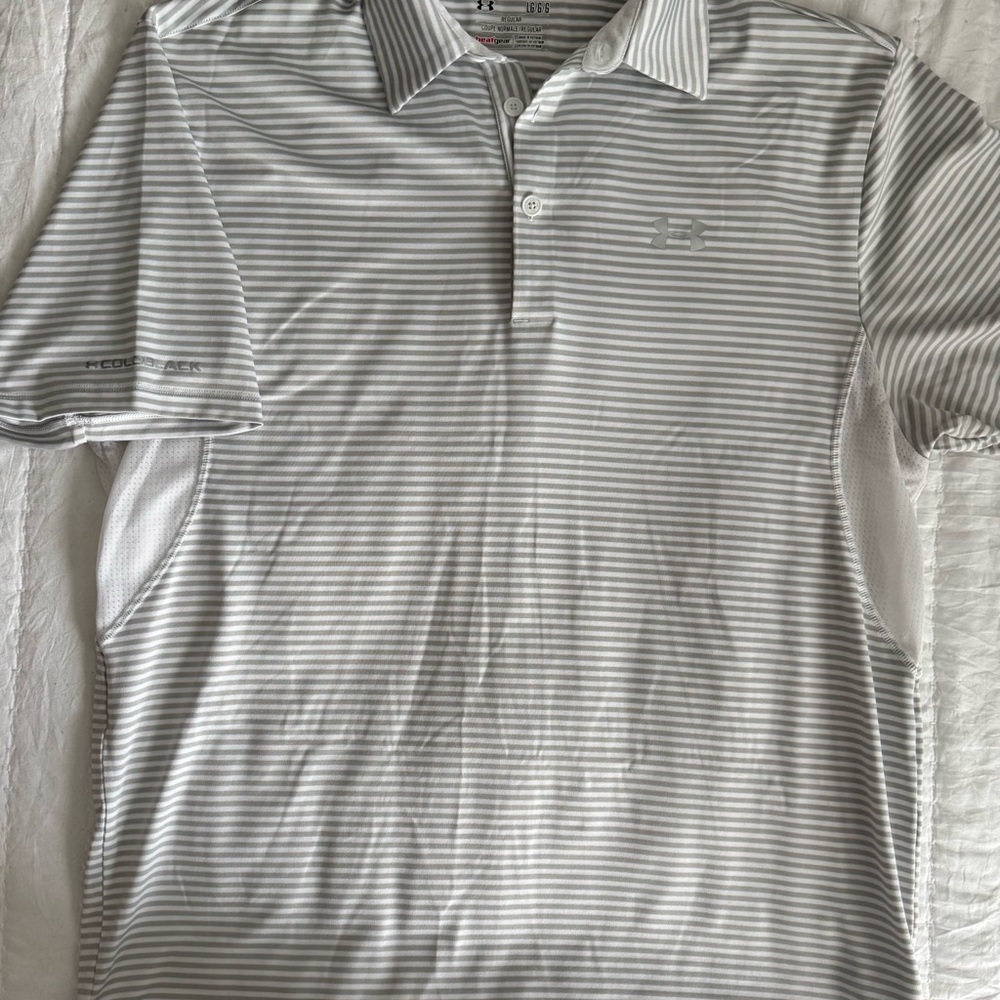 Under Armour Men's Gray and White Striped Polo
